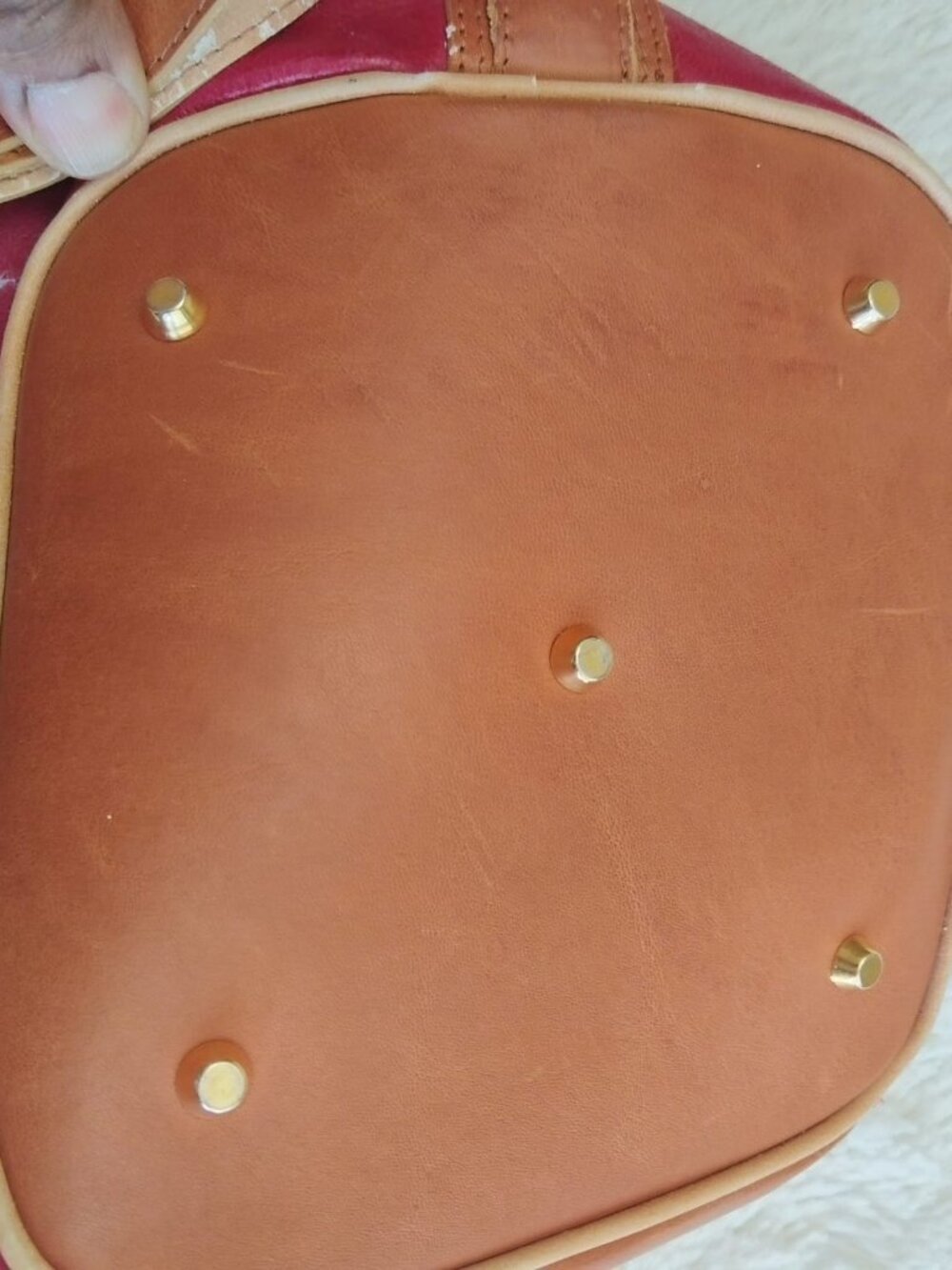 Vintage VALENTINA Italy Genuine Leather Handbag Burgundy & Cognac Brown - Picture 9 of 14